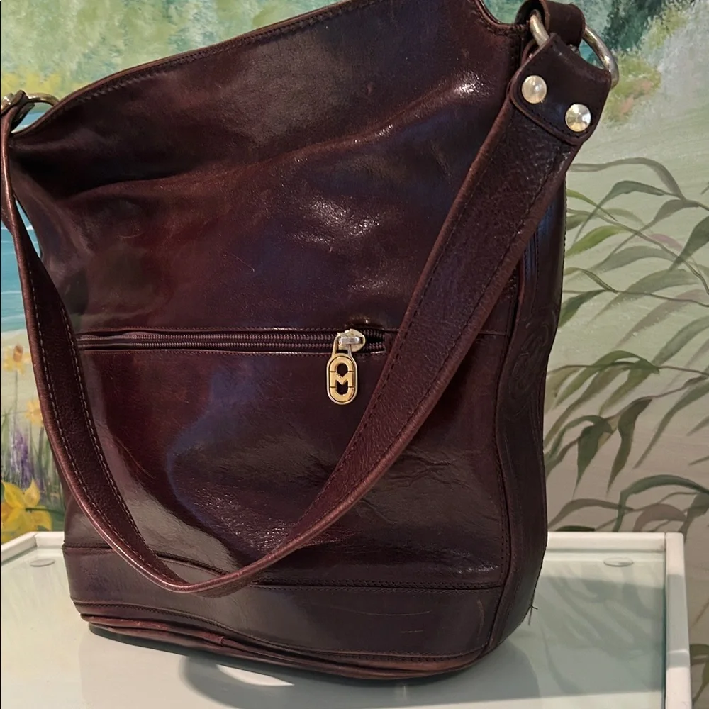 Vintage Marino Orlandi Large Rich Brown Leather Shoulder/Bucket Bag